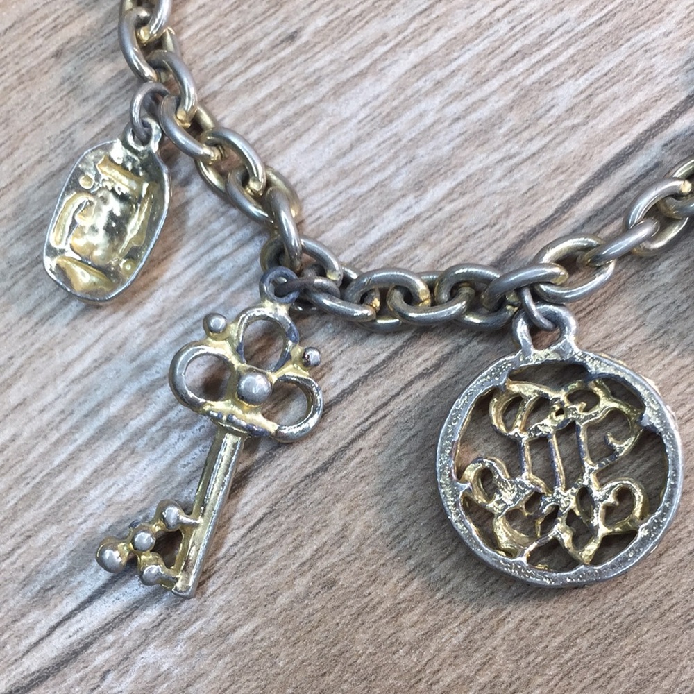 Vintage Charm Bracelet With Horse Key Heart Beetle And Letters - Picture 6 of 10